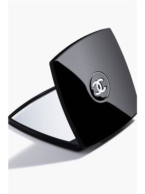 CHANEL Black Compact Mirror with Silver CC Emblem